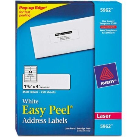 AVERY Avery® Easy Peel Laser Address Labels, 1-1/3 x 4, White, 3500/Box 5962